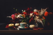 Autumn Bouquet On Black Background With Copy Space