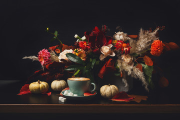 Autumn bouquet on black background with copy space