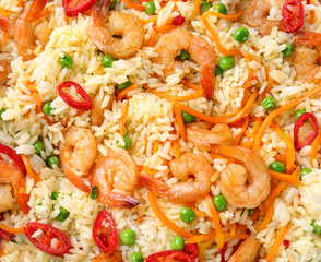 Canvas Print - Delicious shrimp fried rice, closeup