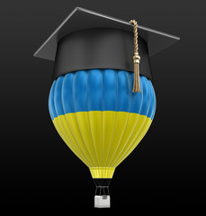 Poster - Hot Air Balloon with Ukrainian flag and Graduation cap. Image with clipping path