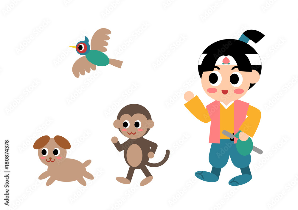 桃太郎と犬と猿とキジのイラスト の Stock ベクター | Adobe Stock