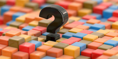 Poster - Abstract color cube block with Question Mark