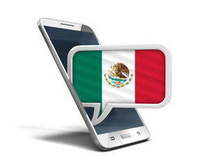Poster - Touchscreen smartphone and Speech bubble with Mexican flag. Image with clipping path