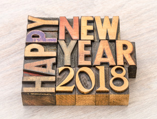 Wall Mural - Happy New Year 2018 in wood type