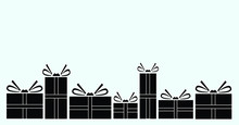 Vector Illustration Of Various Presents For Christmas. Gift Silhouette