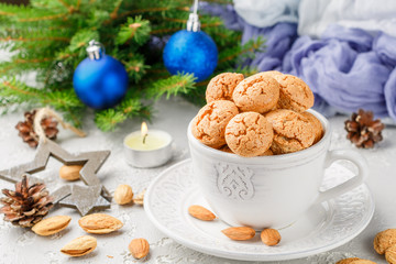 Wall Mural - Traditional italian almond cookies - amaretti. Sweet holiday dessert. Christmas. New year. Selective focus