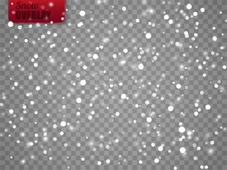 Sticker - Snow overlay on transparent background. Vector falling snowflakes isolated.