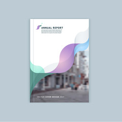 Wall Mural - Abstract cover design, business brochure template, layout, report, magazine or booklet in A4 with blue green blurred dynamic waves, soft lines and smooth forms. Vector.