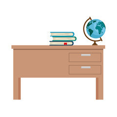 Wall Mural - teacher desk with books and planet