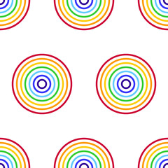 Fototapete - Abstract vector seamless pattern with rainbow circles on white background. Flat illustration of targets. Color image with geometric figures. Hipster filing. Cute and beautiful print.