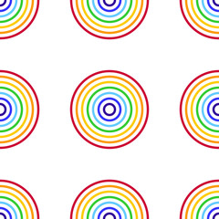 Fototapete - Abstract vector seamless pattern with rainbow circles on white background. Flat illustration of targets. Color image with geometric figures. Hipster filing. Cute and beautiful print.