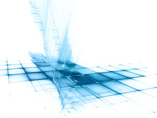Poster - Abstract blue and white background. Fractal graphics series. Three-dimensional composition of repeating grids. Information technology concept.