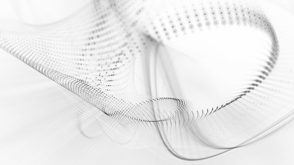 Poster - Abstract background. White texture. Fractal graphics series. Three-dimensional composition of dots, waves and rays of light. Wide.