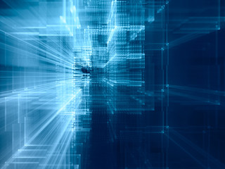Poster - Abstract blue toned background element on black. Composition of grids and matrix patterns. Detailed fractal graphics. Information technology concept.