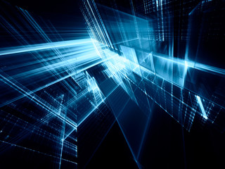 Aufkleber - Abstract blue toned background element on black. Perspective composition of grids and matrix patterns. Detailed fractal graphics. Information technology concept.
