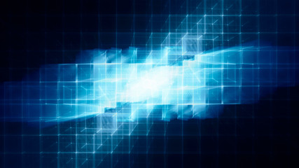 Poster - Abstract blue toned background element on black. Disturbed grid pattern. Detailed fractal graphics. Information technology concept.