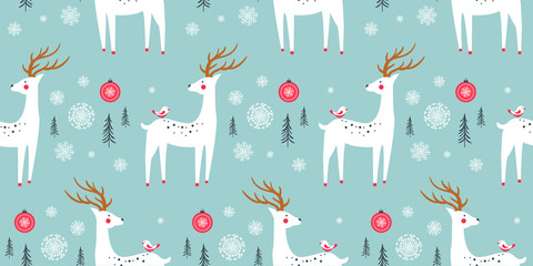 Wall Mural - christmas seamless pattern with deer. vector illustration