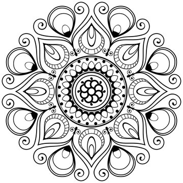 Mehndi henna Indian mandala flower for tatoo or card.