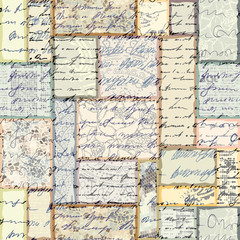 Poster - Seamless background. Vintage abstract collage in scrapbook style.
