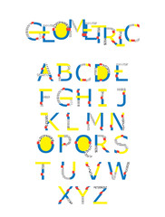 Fototapete - Vector set with abc letters sequence from A to Z in geometry style with glitch and hand drawn elements. Bright graphic font for education, logo and lettering