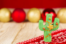 Holiday Green Cactus On Christmas Background