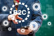 © maxsim - B2C Business to Customers Company Technology Marketing concept. Businessman push button with B2C in network internet gear engineering.