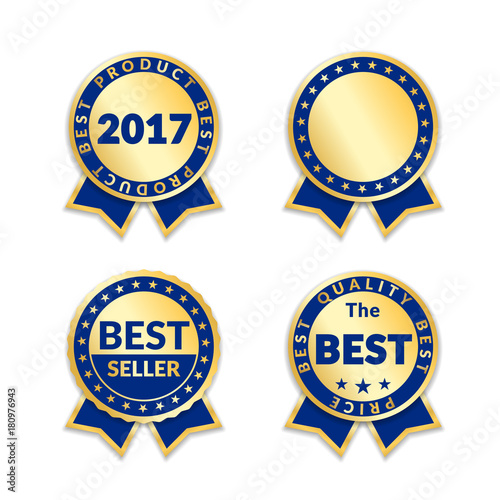 blue ribbon awards best seller label set gold ribbon award icons gold ribbon award