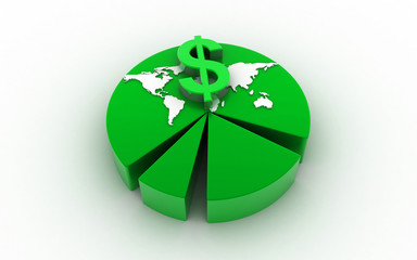 Fototapete - 3d rendered pie chart graph & Dollar on white background
