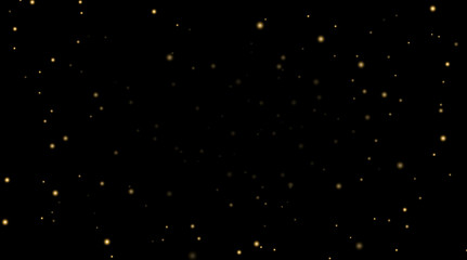 Night sky with gold stars on black background. Dark astronomy space template. Galaxy starry pattern wallpaper. Shiny golden stars, night sky universe. Cosmos stars wallpaper Vector illustration