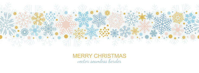 seamless snowflake border decoration isolated on white background, christmas design for greeting pos