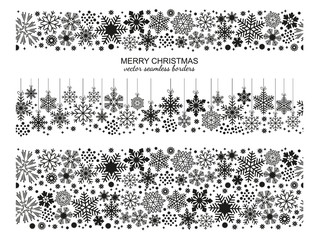 Wall Mural - Seamless snowflake border collection, white background, Christmas selection. Vector illustration, merry xmas snow flake header or banner set, wallpaper or backdrop