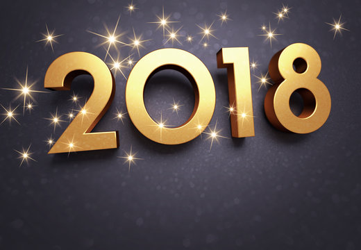 Glitter gold Date 2018 for Greeting card