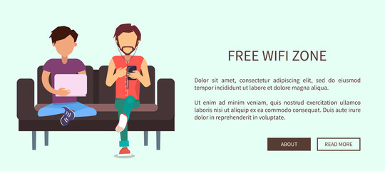 Free Wi-Fi Zone Web Banner with Two Men Sitting