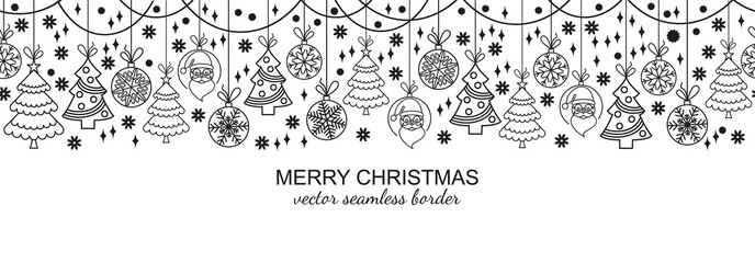 Wall Mural - Seamless snowflake header isolated on white background, Christmas design for invitation or greeting card. Vector illustration, merry xmas snow flake border or banner, wallpaper or backdrop decor