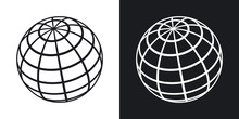 Vector Global Communications Icon. Two-tone Version On Black And White Background