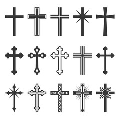 Christian Cross Icons Set on White Background. Vector