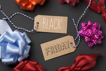 Poster - text black friday in brown paper labels