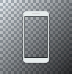 Vector modern smartphone with empty screen on transparent background.