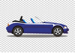 Blue modern cartoon colored cabriolet car isolated on transparent background. Sport car without roof vector illustration. Clip art. 