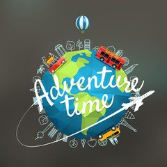 Wall Mural - Vacation travelling composition with the Earth. Adventure time concept