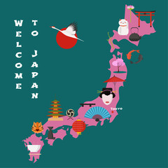 Wall Mural - Map of Japan vector illustration, design