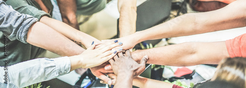 Cuadros en Lienzo Work team stacking hands together for new startup project