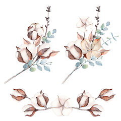 watercolor cotton branch flower print decoration.