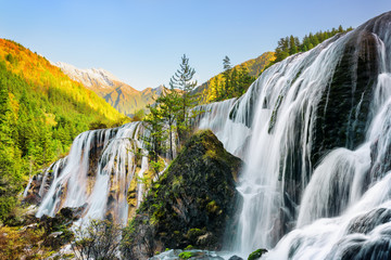 Poster - Wonderful view of the Pearl Shoals Waterfall and woods at sunset