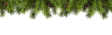 Christmas Border With Fir Branches And Pine Cones