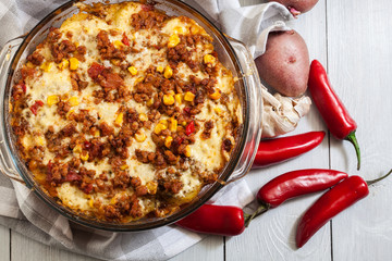 Wall Mural - Mexican potato casserole with minced meat