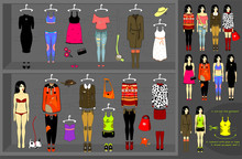 Dress Up Paper Doll.
Vector Set Of 12 Various Kits Of Clothes.