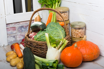 Wall Mural - variety of raw vegetables to cooking pot-au-feu