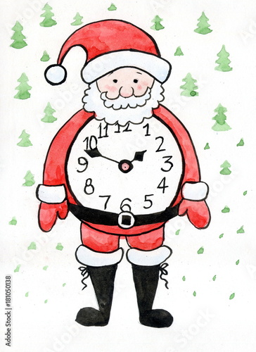 Risunok Akvarelyu Chasy Santa Klaus Buy This Stock Illustration And Explore Similar Illustrations At Adobe Stock Adobe Stock