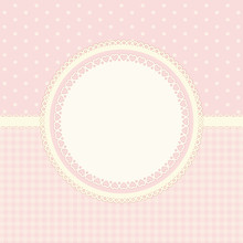 Primitive Retro Frame With Lace And Ribbon On Polka Dots And Gingham Background